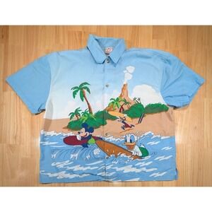 Disney Store Mickey Mouse Donald Duck Surf Shirt Men XXL Button Up AOP Beach